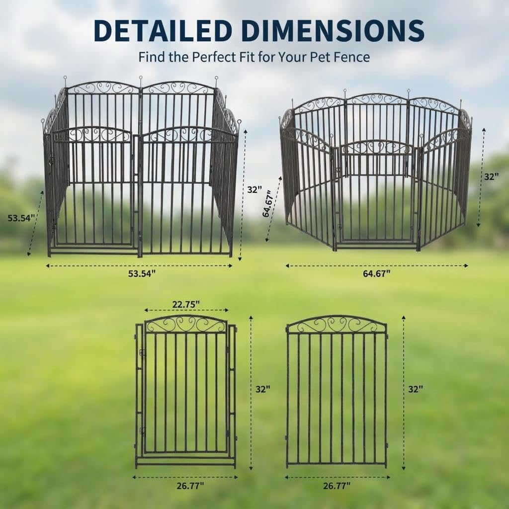 GarveeTech Dog Playpen Fence – 32" Metal, 8 Panels with Door