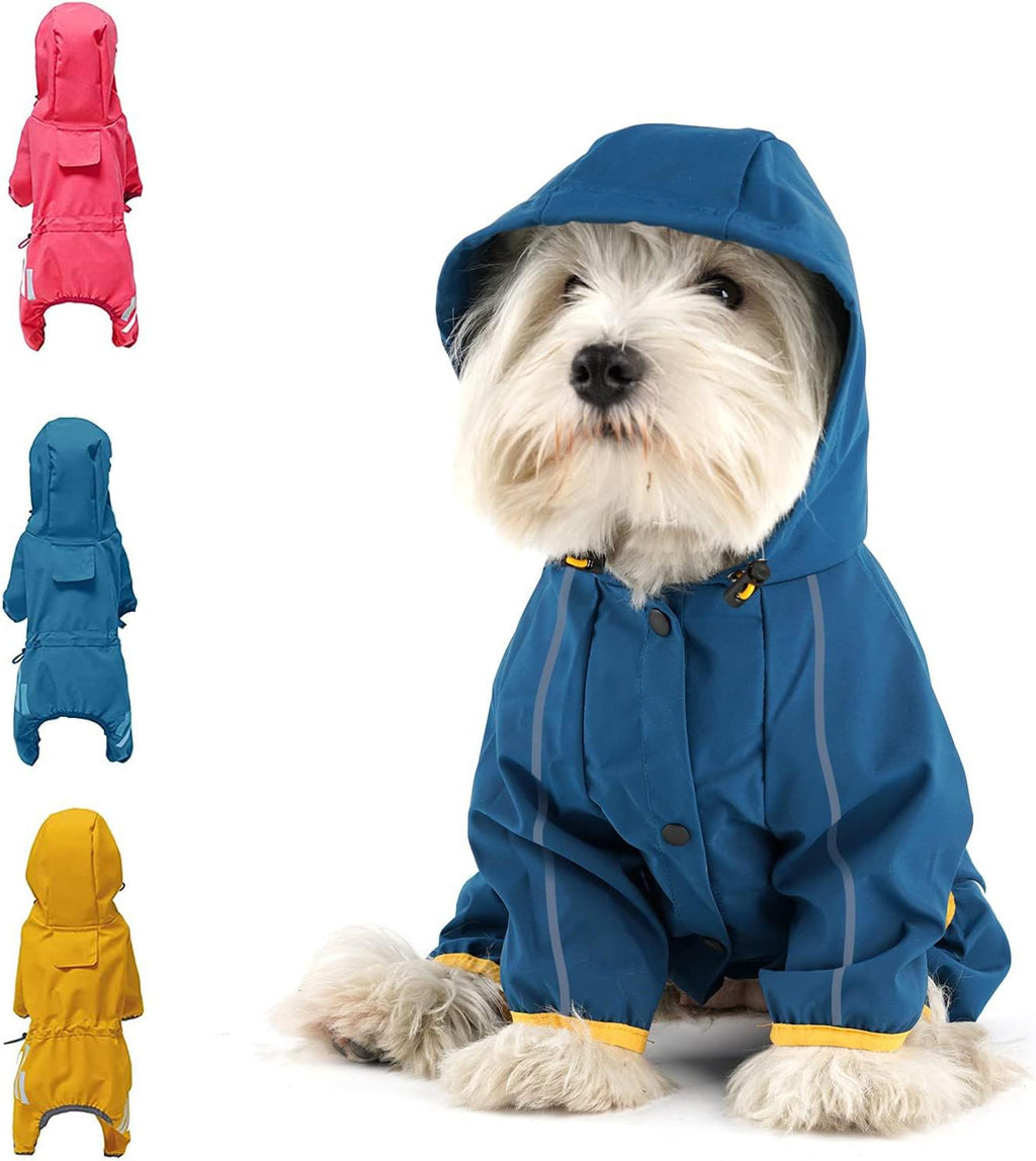 Dog Raincoat, Waterproof Dog Rain Jacket with Hood, Rain Coat with Leash Hole, Reflective Strap for Small Medium Dogs, O