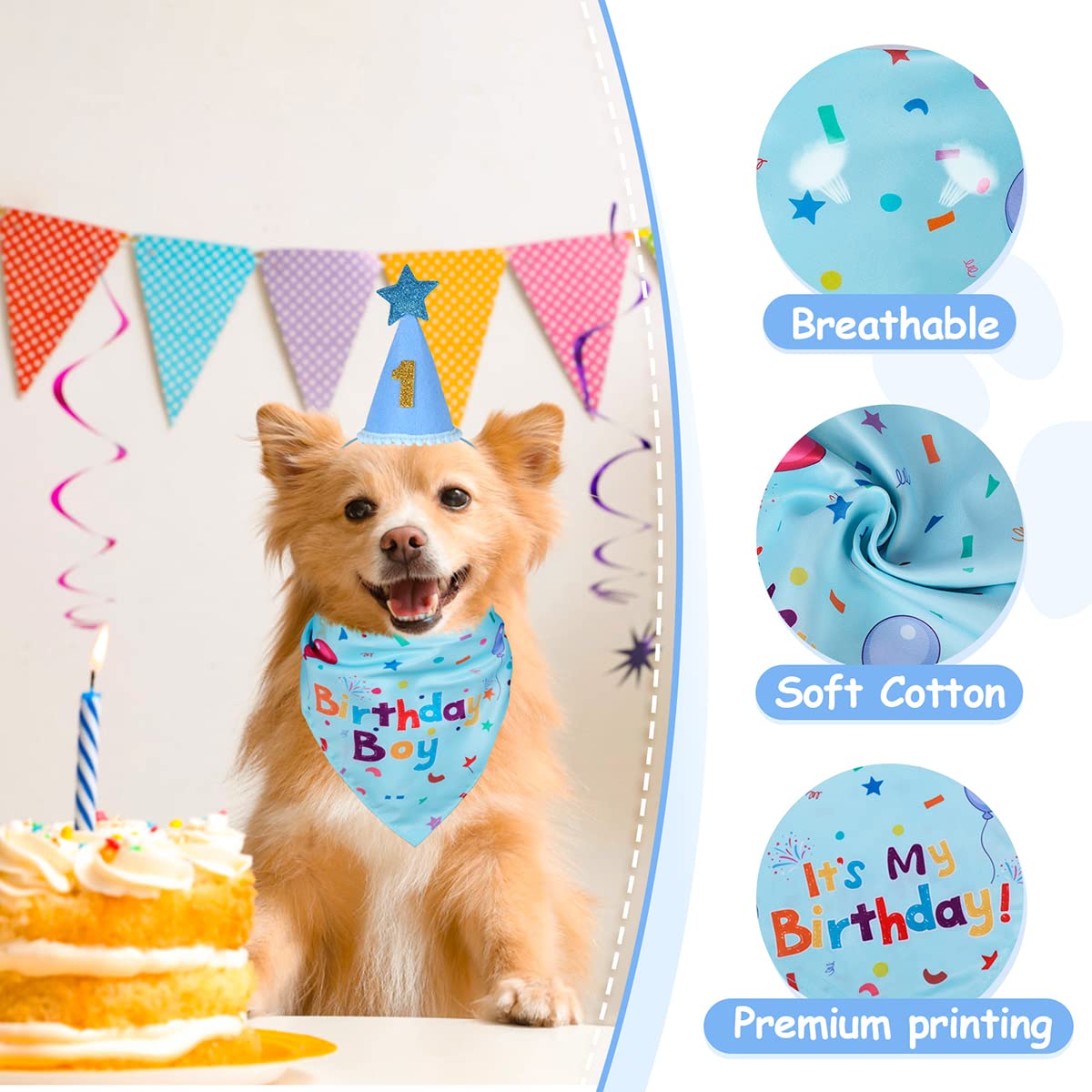 Yicostar Dog Birthday Party Supplies,Dog Birthday Bandana,Dog Birthday Hat