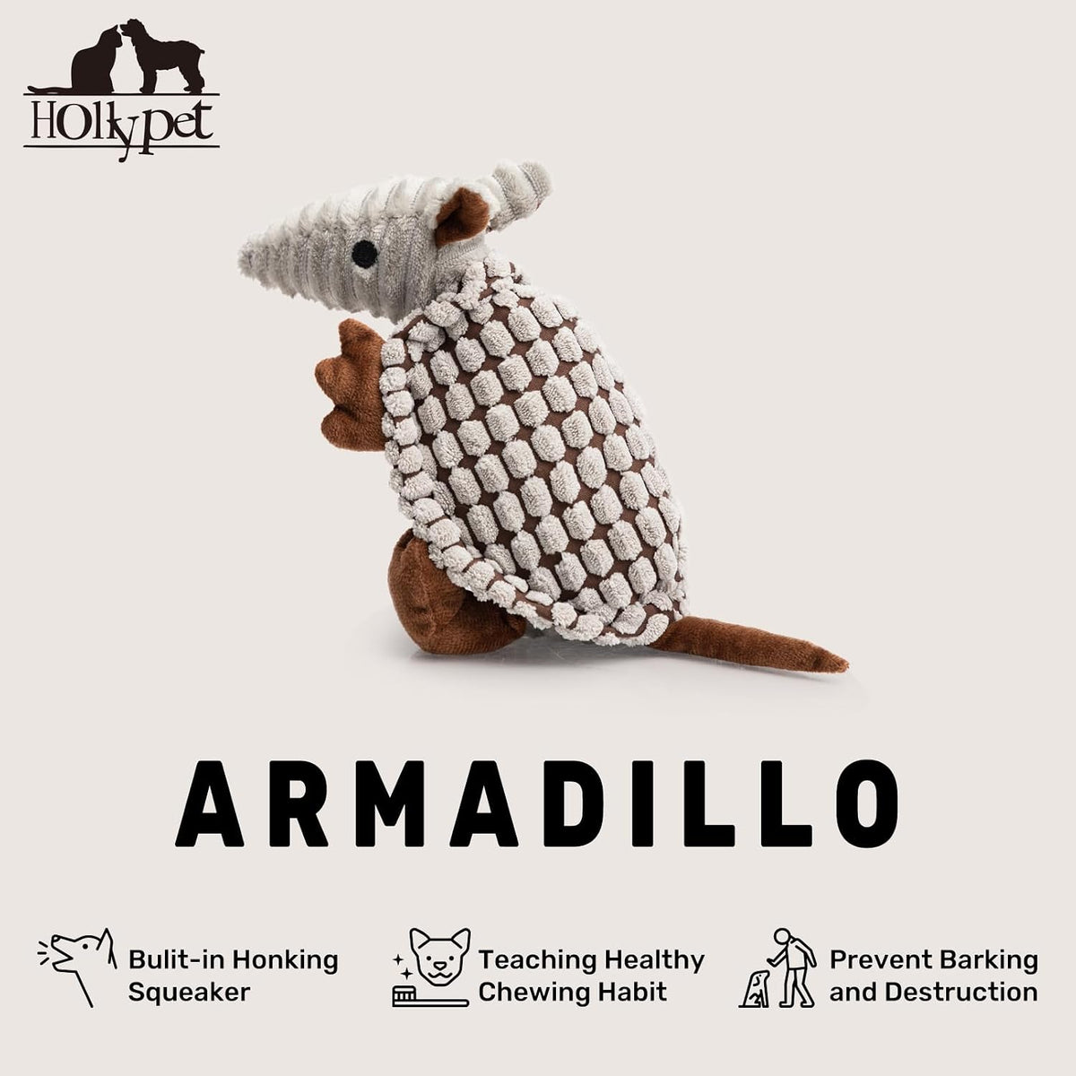Hollypet Armadillo Squeaky Dog Toys for Small Medium Large Dogs, 8"