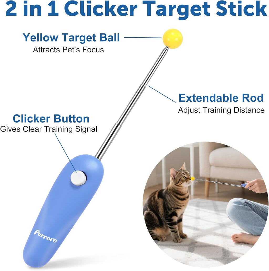 Cat Training Clicker Kit – Includes Finger Clicker and Target Stick – Perfect for Positive Reinforcement, Behavior & Obe