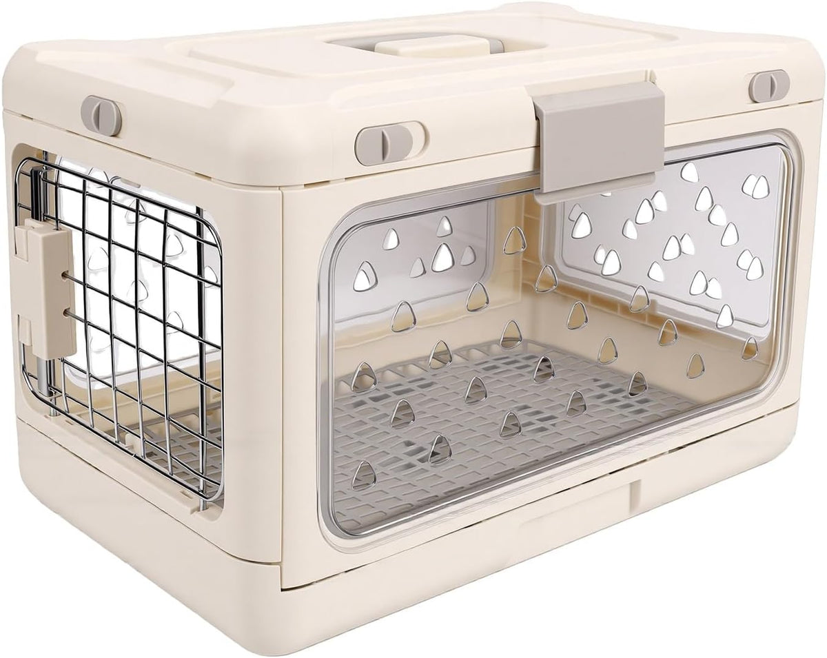 Asixxsix Hard Cat Carrier, Foldable Clear Plastic, Airline Compliant (Mustard)