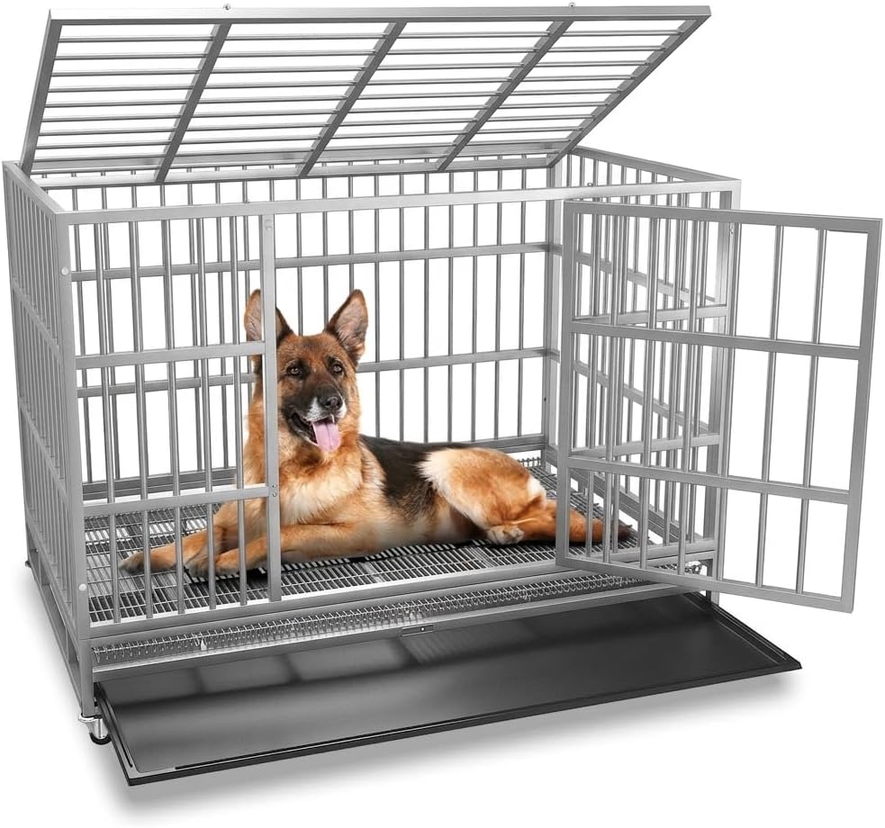 BOLDBONE 48 inch Heavy Duty Indestructible and Escape-Proof Dog Crate Cage Kennel for Large Dogs, High Anxiety Dog Crate