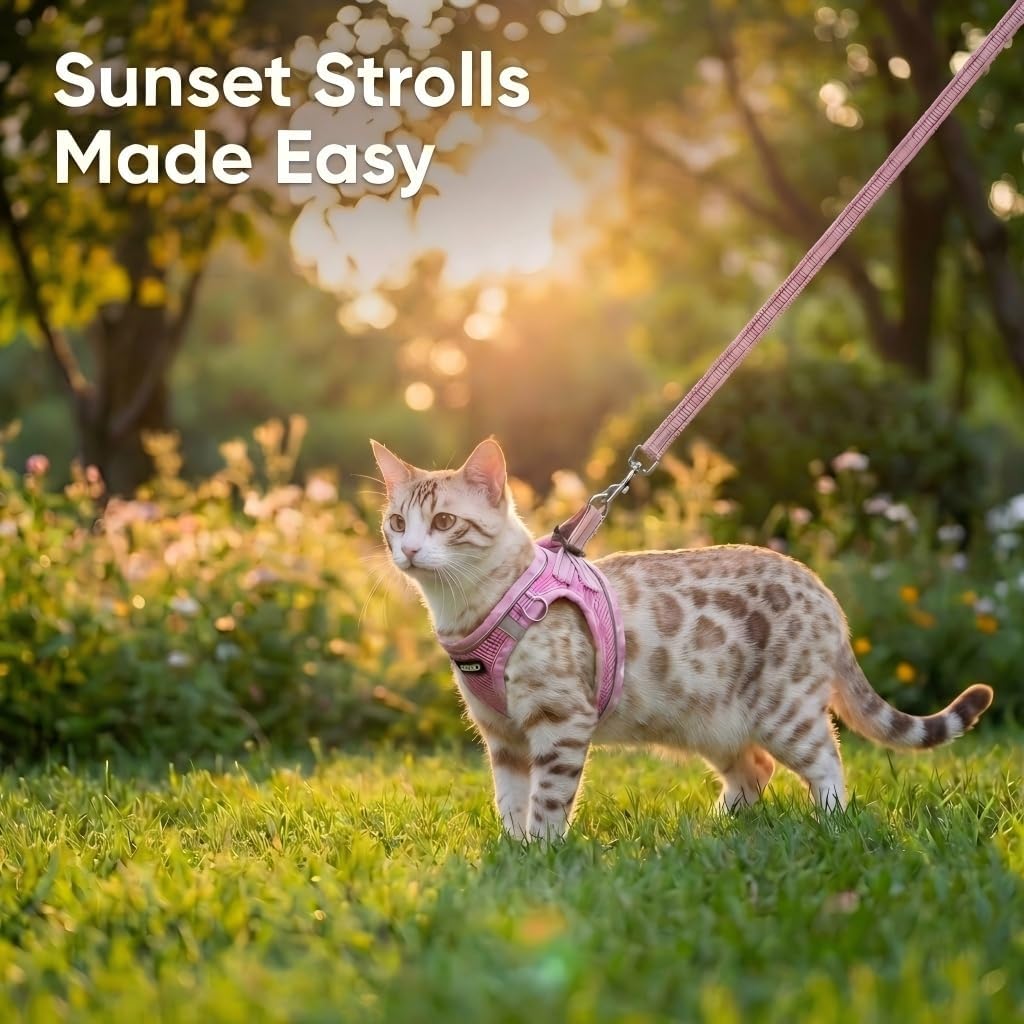 Escape Proof Cat Harness and Leash, Adjustable Vest, Pink, M