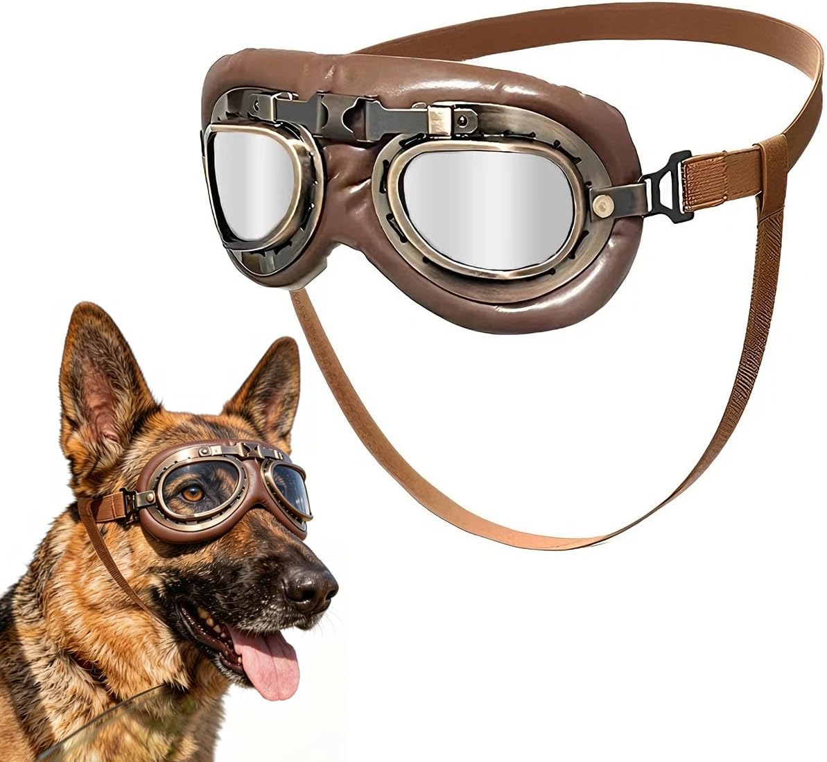Vintage Dog Goggles with Adjustable Strap, Retro Pet Aviator Sunglasses
