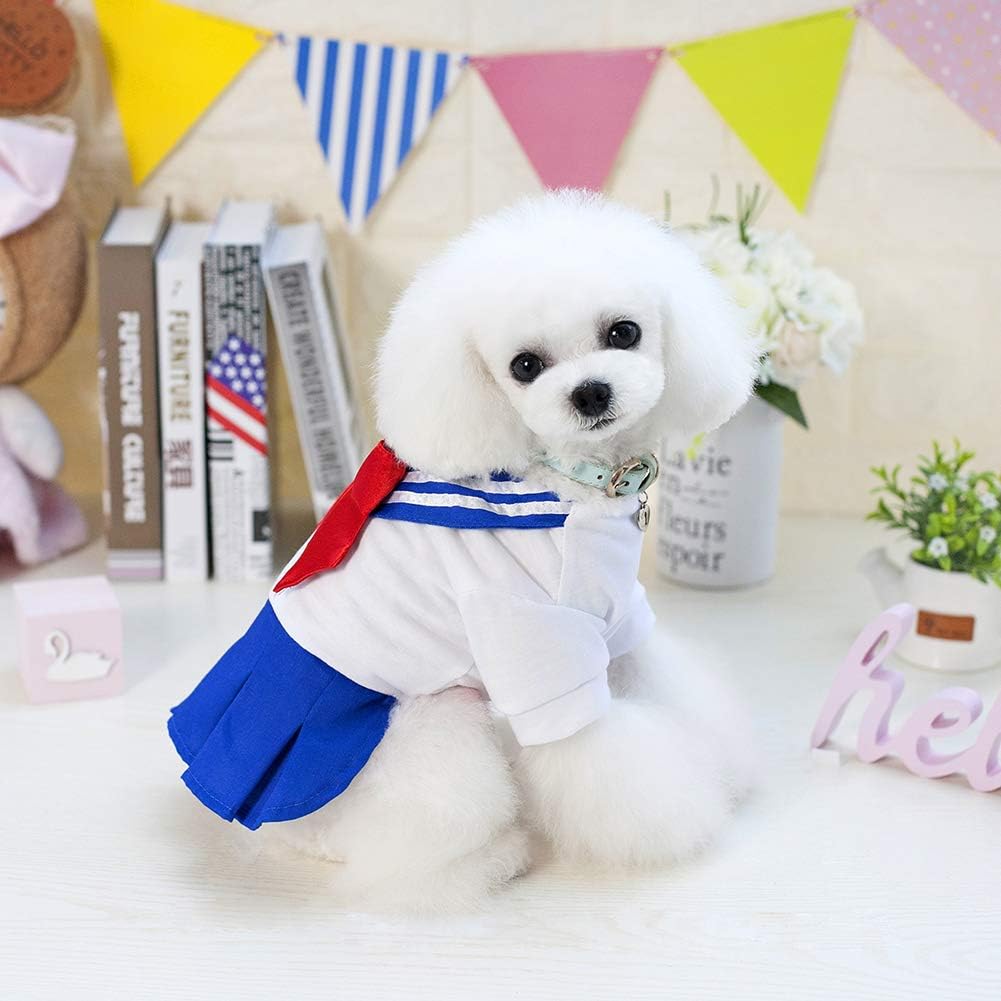 Tangpan Bow-Knot Student Cosplay Pet Costume Dog Skirt Camp Dress(Blue,M)