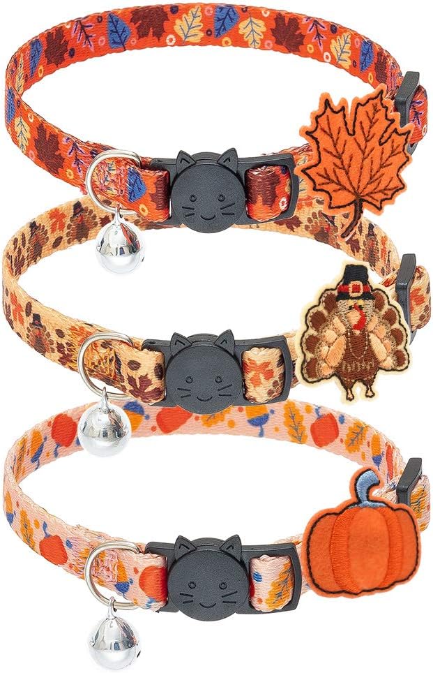PUPTECK Fall Thanksgiving Cat Collar Breakaway with Bells, Kitten Outfit