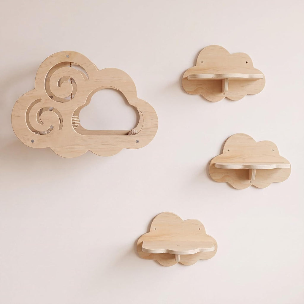 Lineshading Cloud Shaped cat Wall Shelves for Indoor Cats Wood 15 x 11 Inch