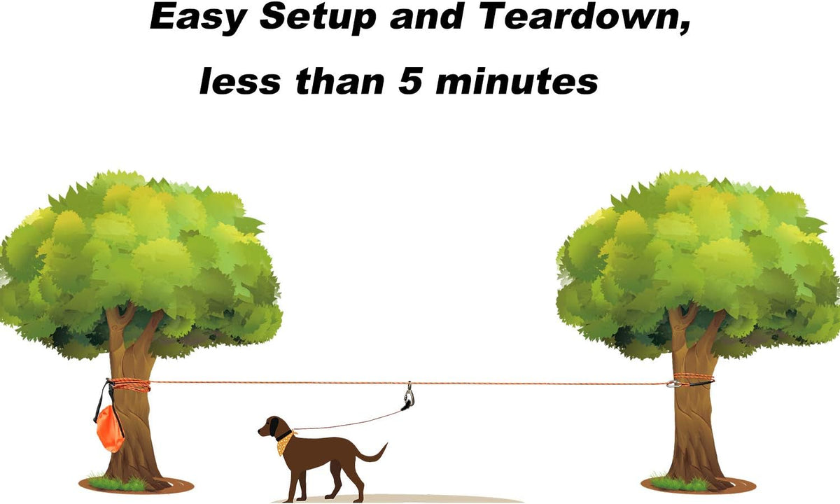XiaZ Dog Tie Out Cable for Camping, 50ft Portable Overhead Trolley System for Dogs up to 200lbs，Dog Lead for Yard, Campi