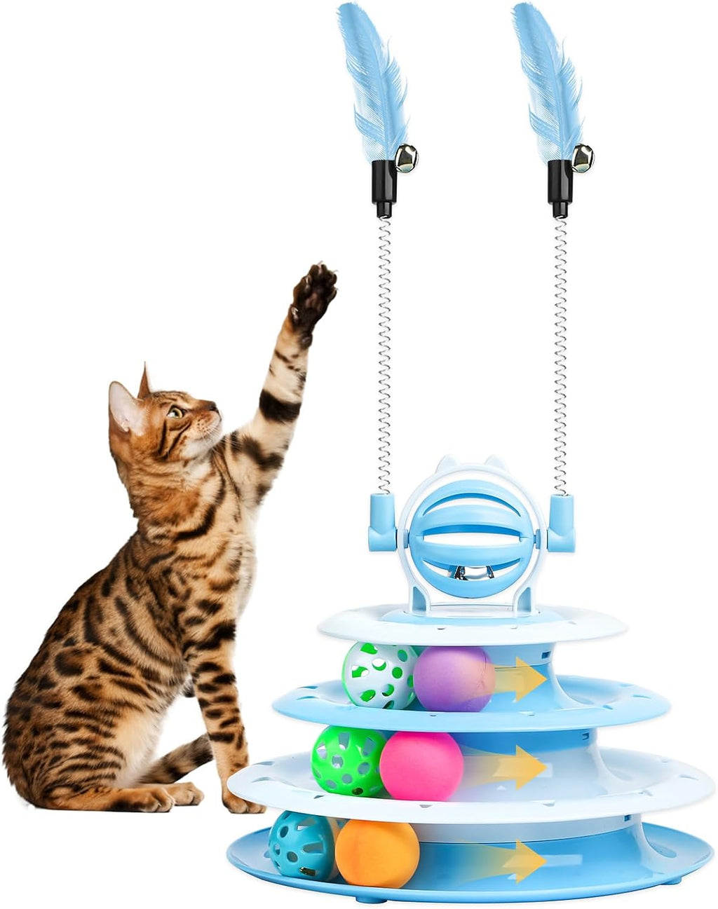 Interactive Cat Toys Kitten Puzzle Ball with 2 Cat Teasers (Blue)
