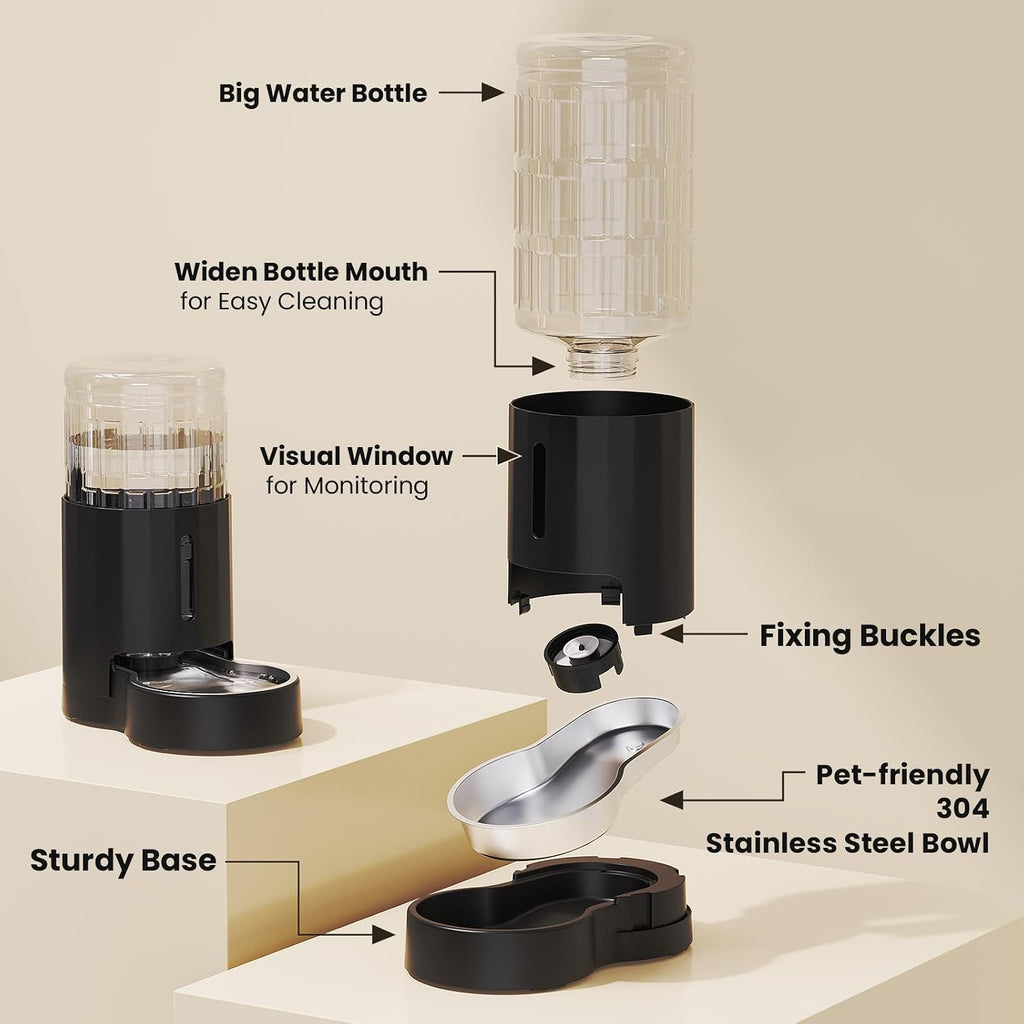 CZPET 5L Gravity Water Bowl Dispenser for Cats and Dogs (Black)