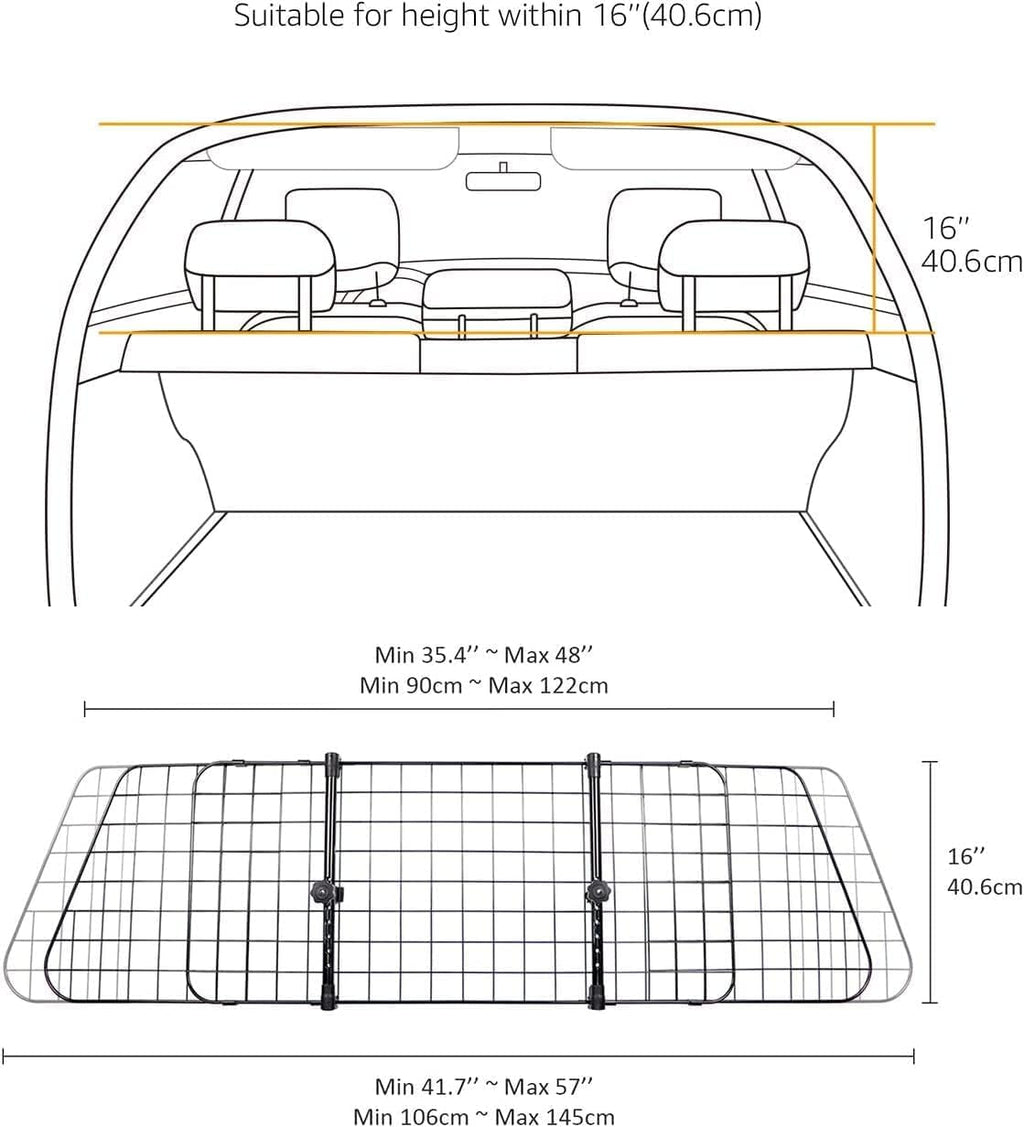 Amazon Basics Adjustable Dog Car Barrier for Vehicles, 59.72 x 5.20 x 16.46 in, Black
