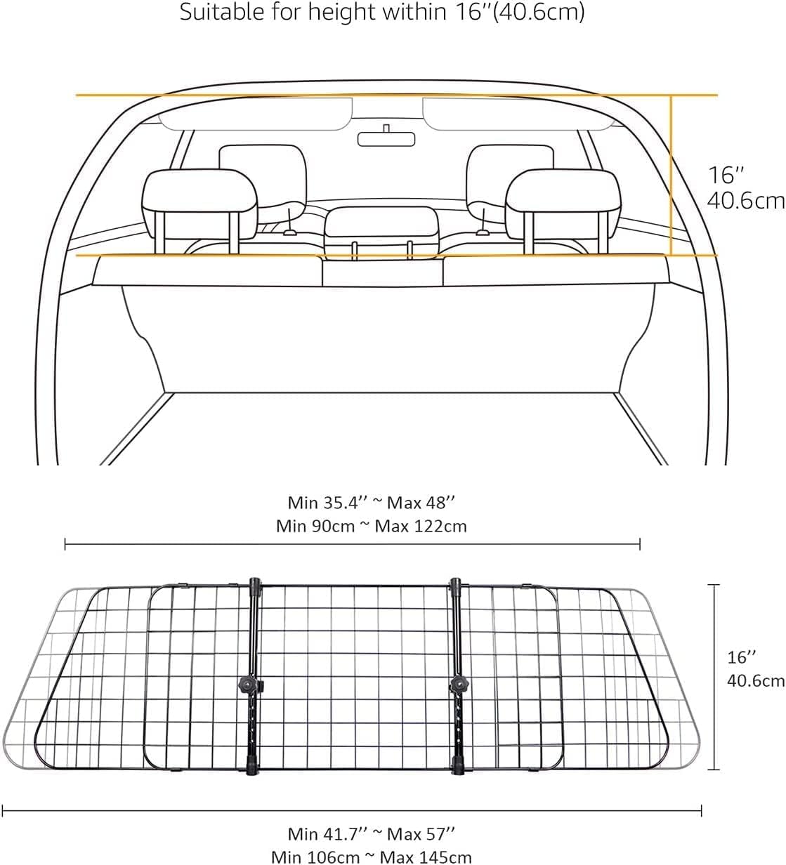 Amazon Basics Adjustable Dog Car Barrier for Vehicles, 59.72 x 5.20 x 16.46 in, Black