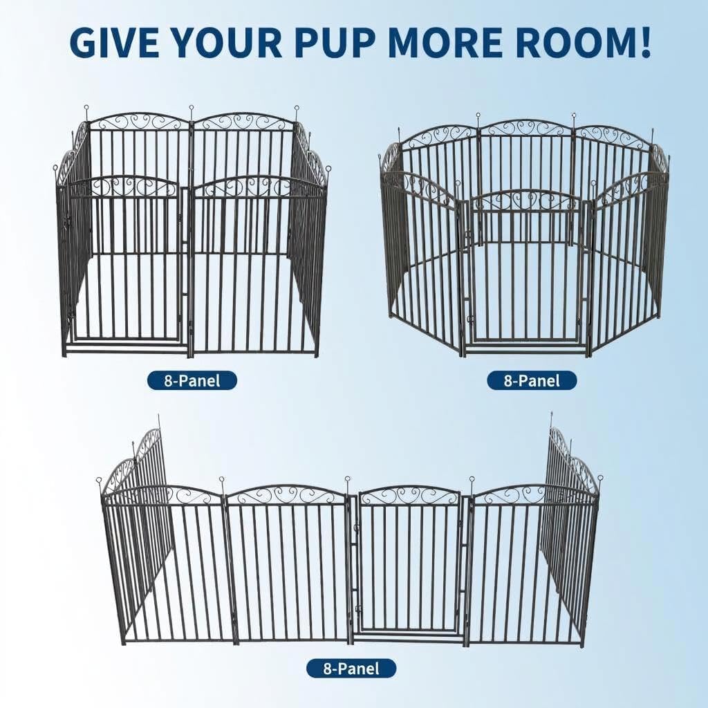 GarveeTech Dog Playpen Fence – 32" Metal, 8 Panels with Door