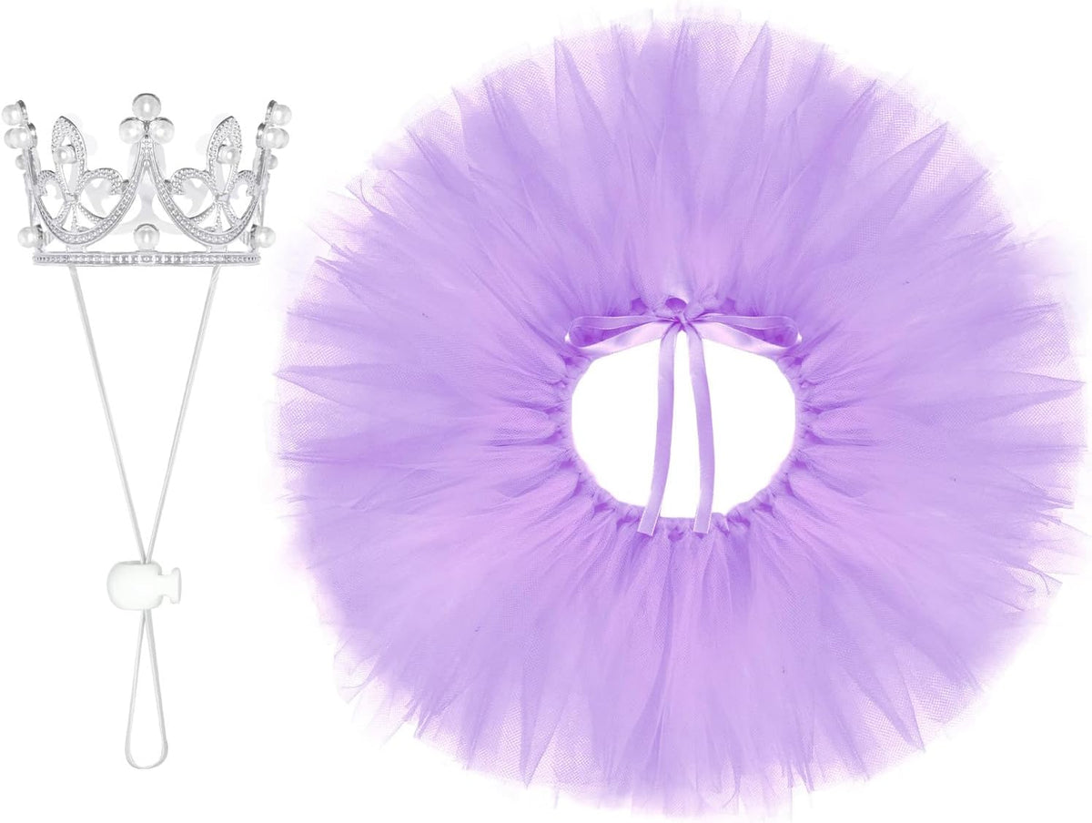 2 Pcs Dog Tutu Dress with Pearl Crown for Small Medium Pet Cat Dog Halloween Costume Dress for Ballet Birthday Party Wed