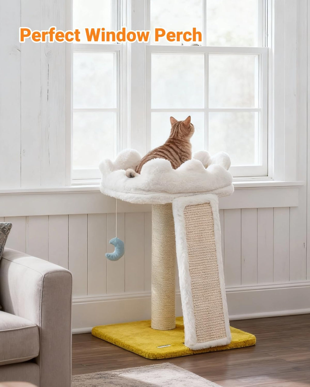 Cat Tree, Cloud Cat Tower with Soft Bed, Cat Scratching Post & Pad with Larger Perch for Window Viewing, Small Cat Tree 