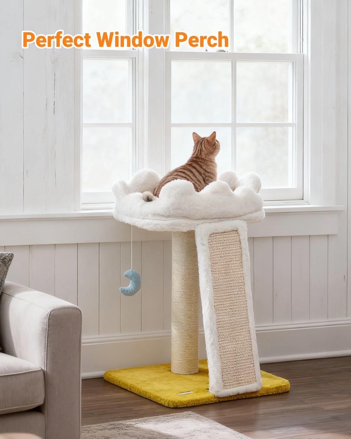 Cat Tree, Cloud Cat Tower with Soft Bed, Cat Scratching Post & Pad with Larger Perch for Window Viewing, Small Cat Tree 