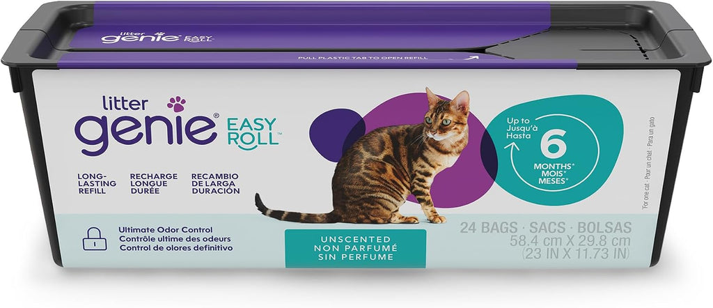 Litter Genie Easy Roll Refill, 24 Bags, Long Lasting Cat Litter Bags Refill