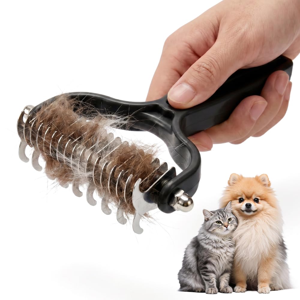 Double Sided Dematting Comb for Cats & Dogs, Undercoat Rake (Purple)