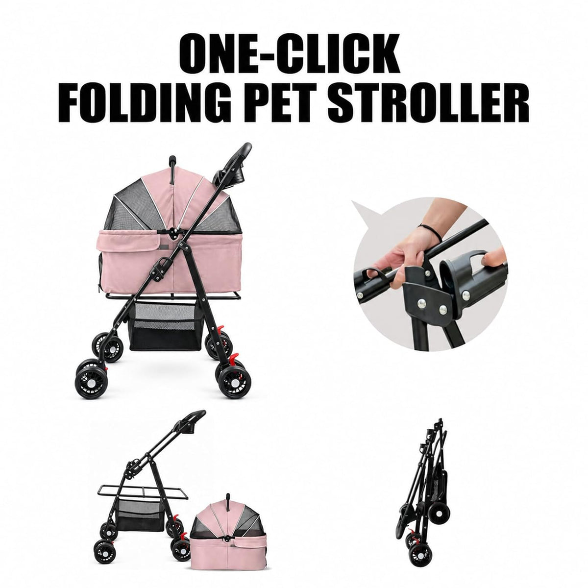 MOCALILI 3-in-1 Pet Stroller for Cats & Dogs, Detachable, 33 lbs Capacity