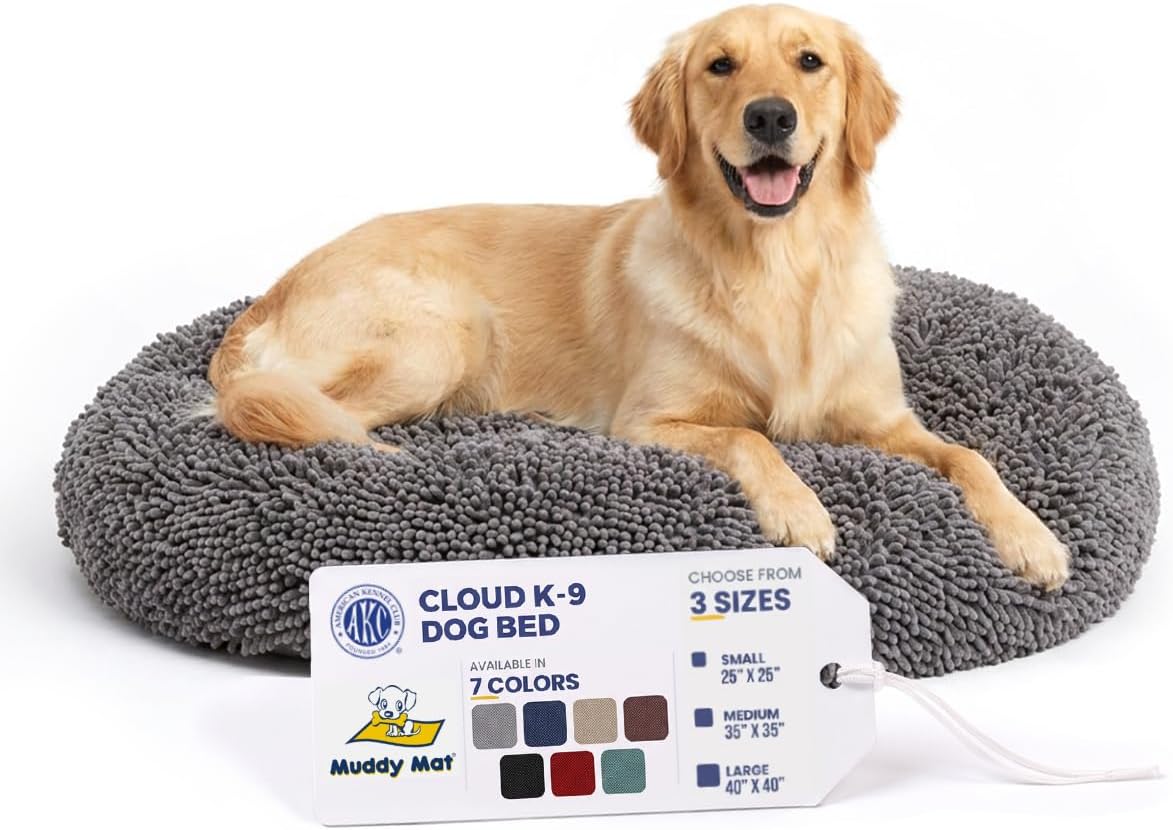 Muddy Mat® Cloud K-9 Dog Beds for Small Dogs & Cats, Soft & Relaxing Round Dog Bed, Chenille Material, Removable Cover, 