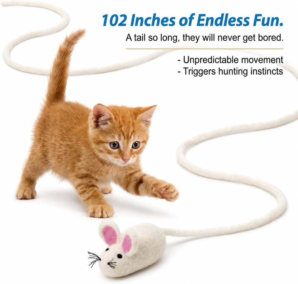 Glaciart One Felt Mouse Cat Toy – Soft Fuzzy Enrichment 100% Natural Wool - Interactive Catnip Play Cat Toy Set - Safe f
