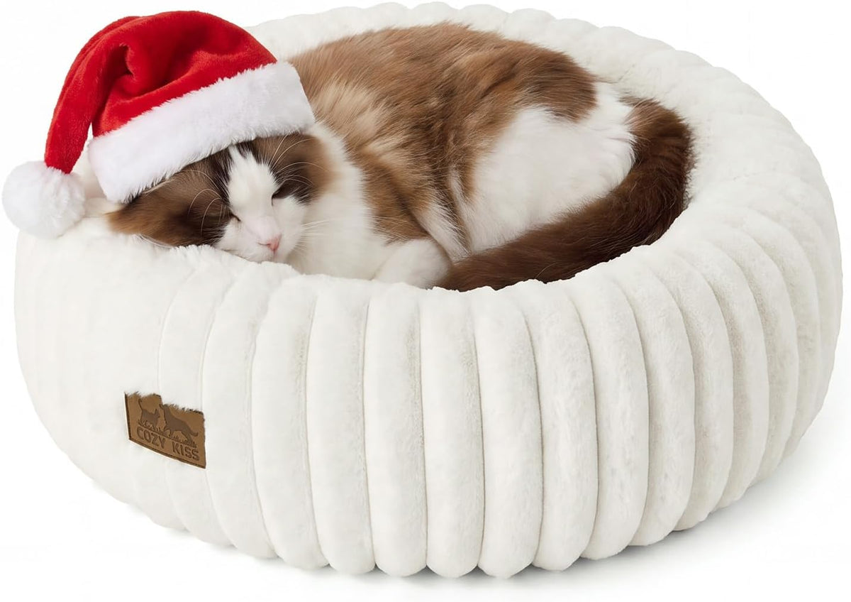 COZY KISS Cat Beds Washable Calming Donut Small Dog & Puppy Bed, 23in Cream