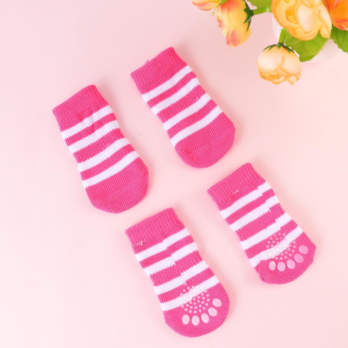4 Pack Cotton Anti-Slip Pet Socks for Dogs, Non-Slip Ankle Paw Protectors