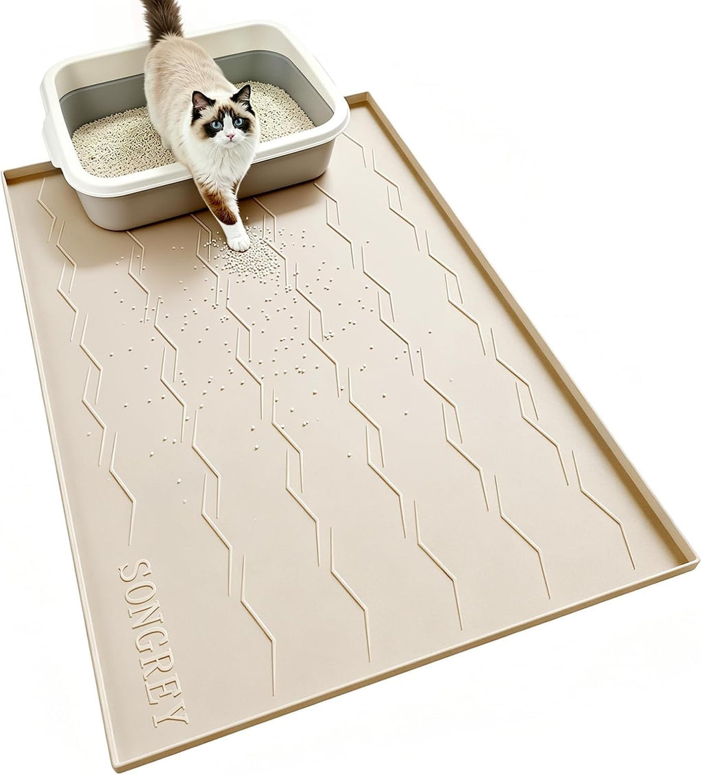Songrey Silicone Cat Litter Mat 34" x 22", Large Litter Trapping Mat, Gray