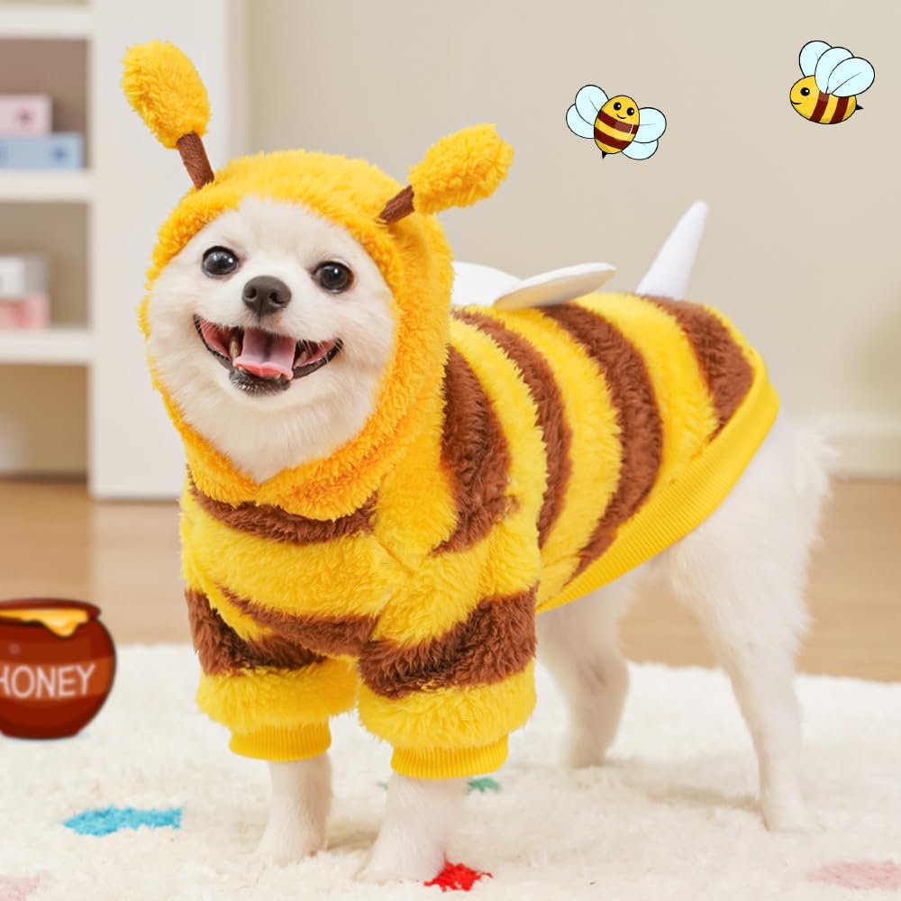 ANIAC Fleece Dog Hoodies with D-Ring Autumn Winter Puppy Clothes for Small Dogs Bumblebee Cat Apparel Cold Weather Coat 