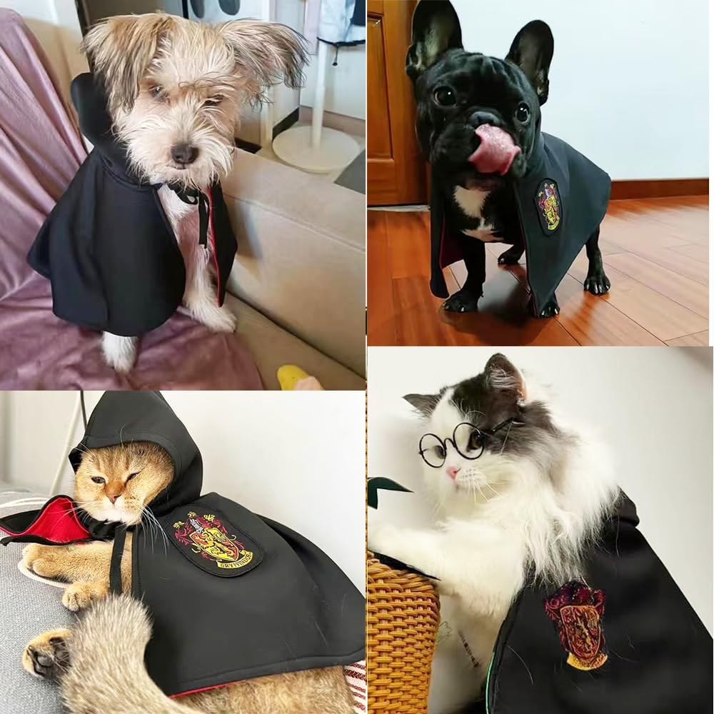 ANIAC 3PCS Halloween Dog Costume Cat Wizard Cape Glasses and Necktie Set Halloween Puppy Outfit Pet Academy Magician Cos