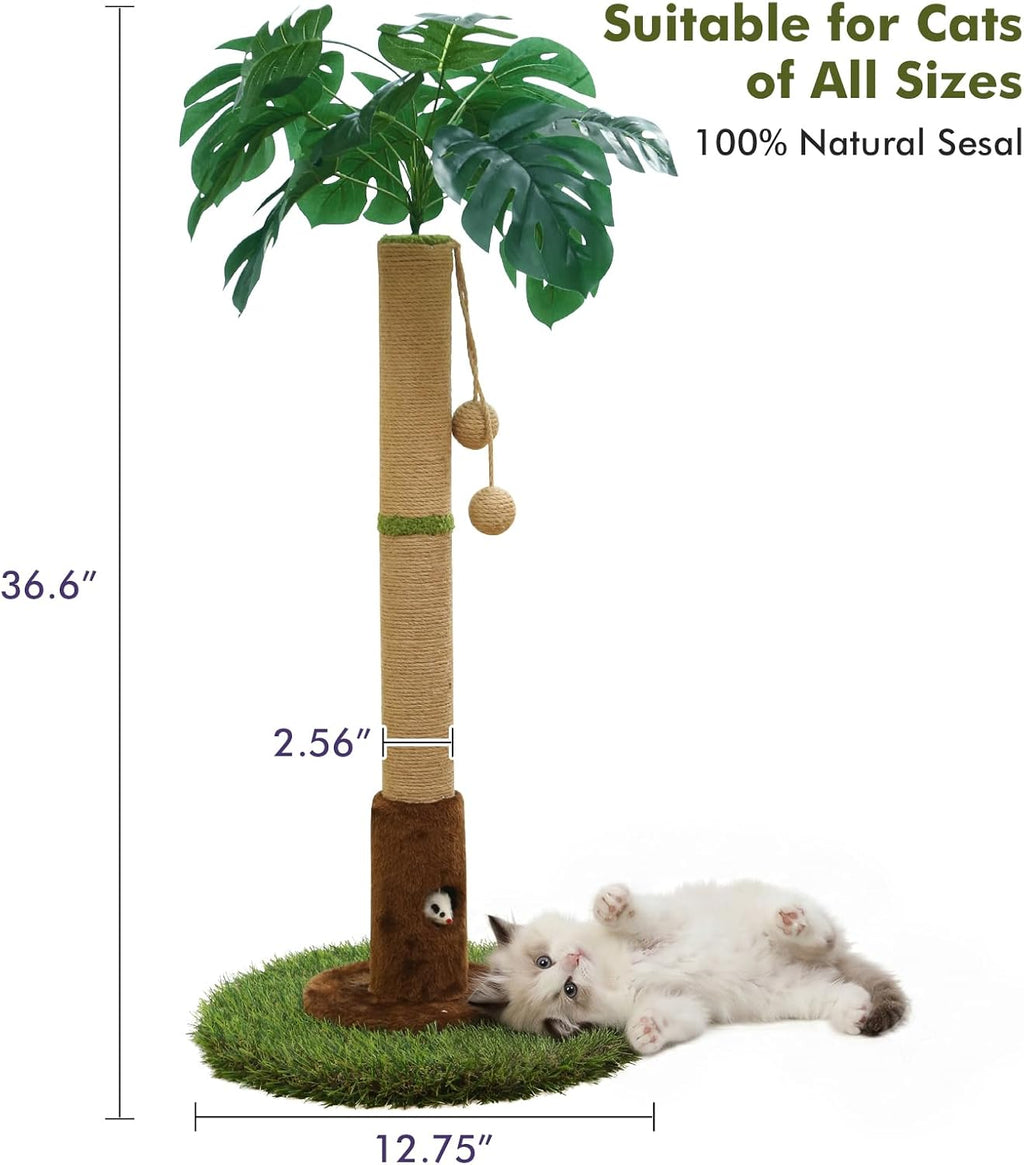 35" inch Cat Scratching Post,sisal cat Scratcher Tree with Leaves