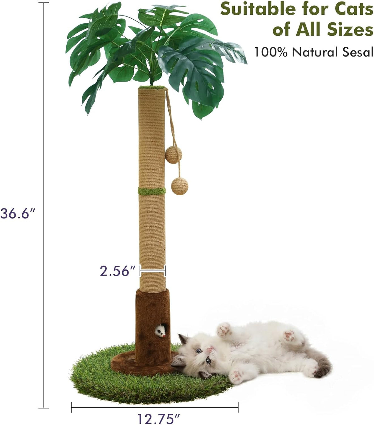 35" inch Cat Scratching Post,sisal cat Scratcher Tree with Leaves