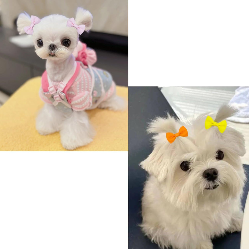 Dog Bows for Ears Small Size Dog Bowknot 2inch Hair Ties Bulk with Rubber Bands Dog Ear Bow Pet Accessories Grooming Pro