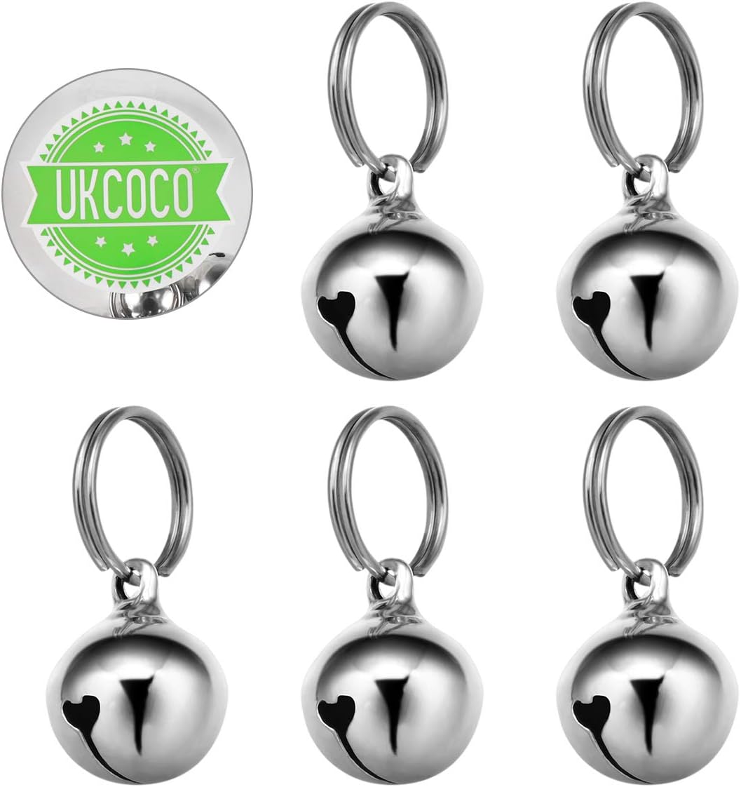 UKCOCO Dog Collar Bell : 6Pcs 16MM Metal Pet Collar Bells with Key Ring for Small Dogs Cats, Clear Sound (Silver)