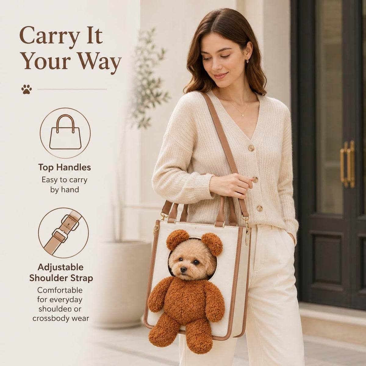 Teddy Bear Dog Carrier Bag，M