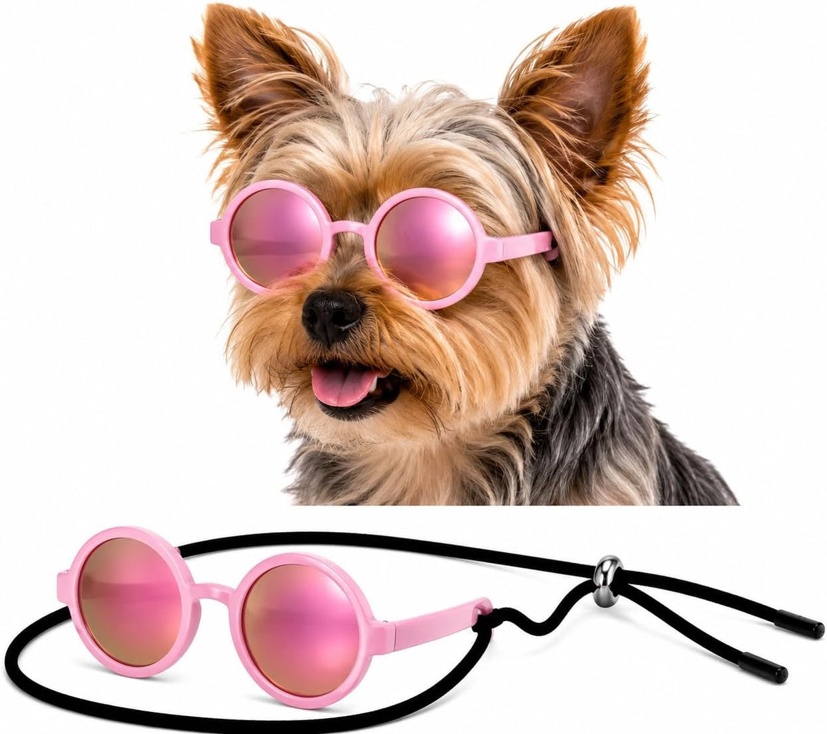 G016-2 Small Breed Dog up to 15lbs Pet Cat Round Tiny Sunglasses (Black)