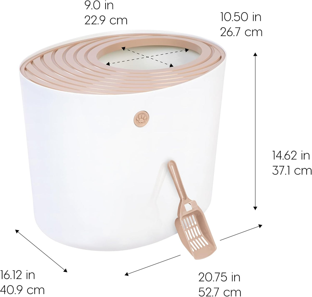 IRIS USA Top Entry Cat Litter Box, Hooded Privacy, Large, Beige/White