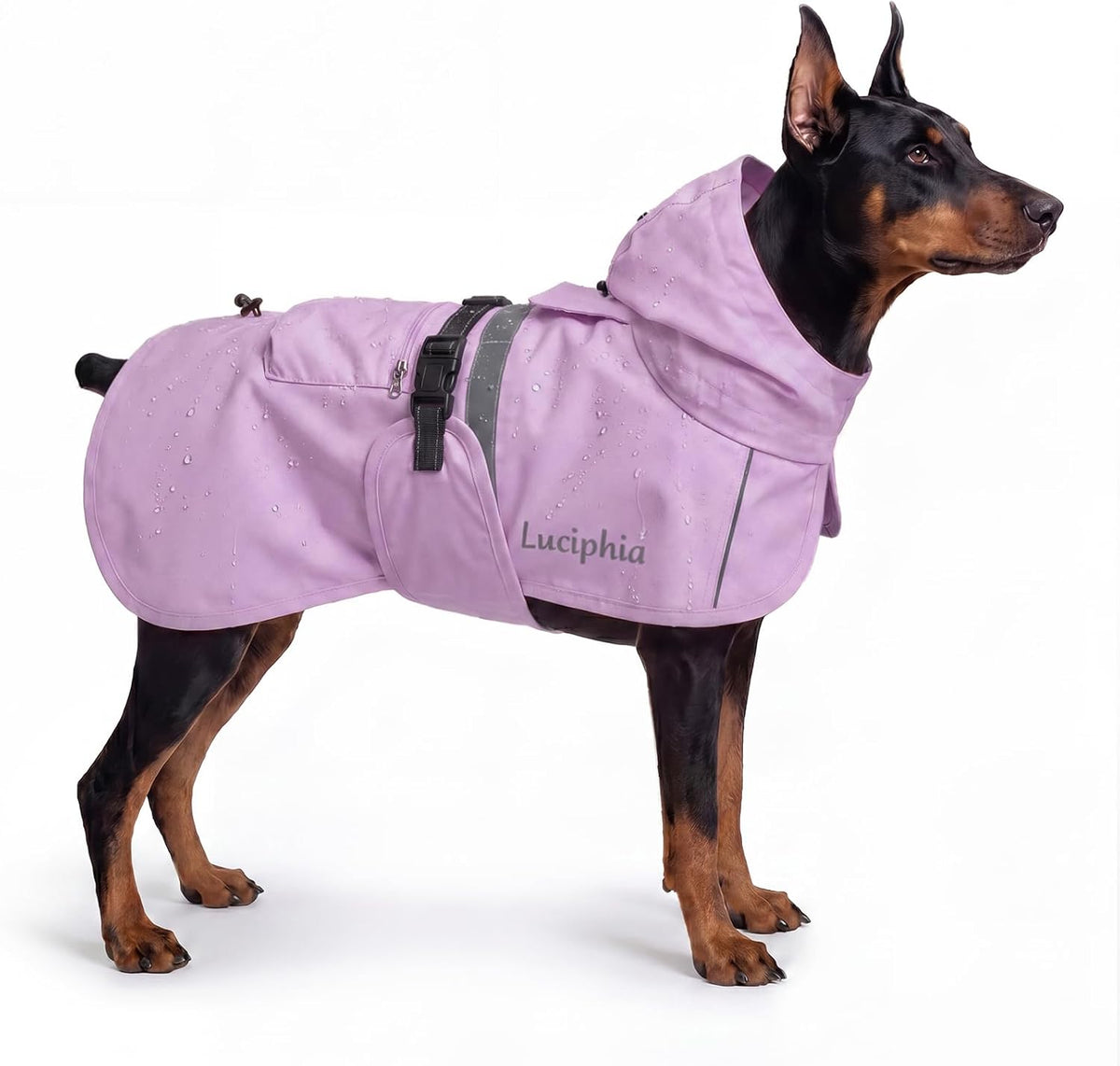 Luciphia Dog Raincoat, Adjustable Hooded Reflective Jacket with Pocket
