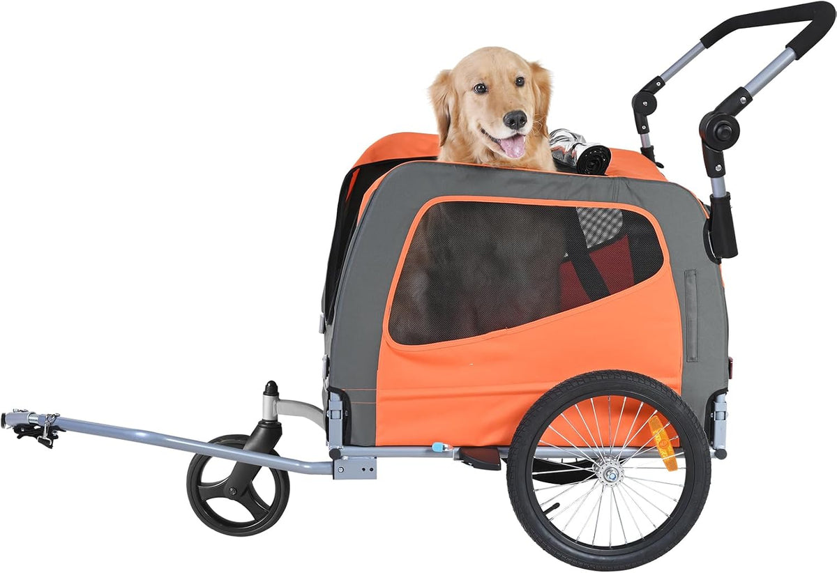 VEVOR Dog Bike Trailer, Supports up to 66/88/100 lbs, 2-in-1 Pet Stroller Cart Bicycle Carrier, Easy Folding Cart Frame 