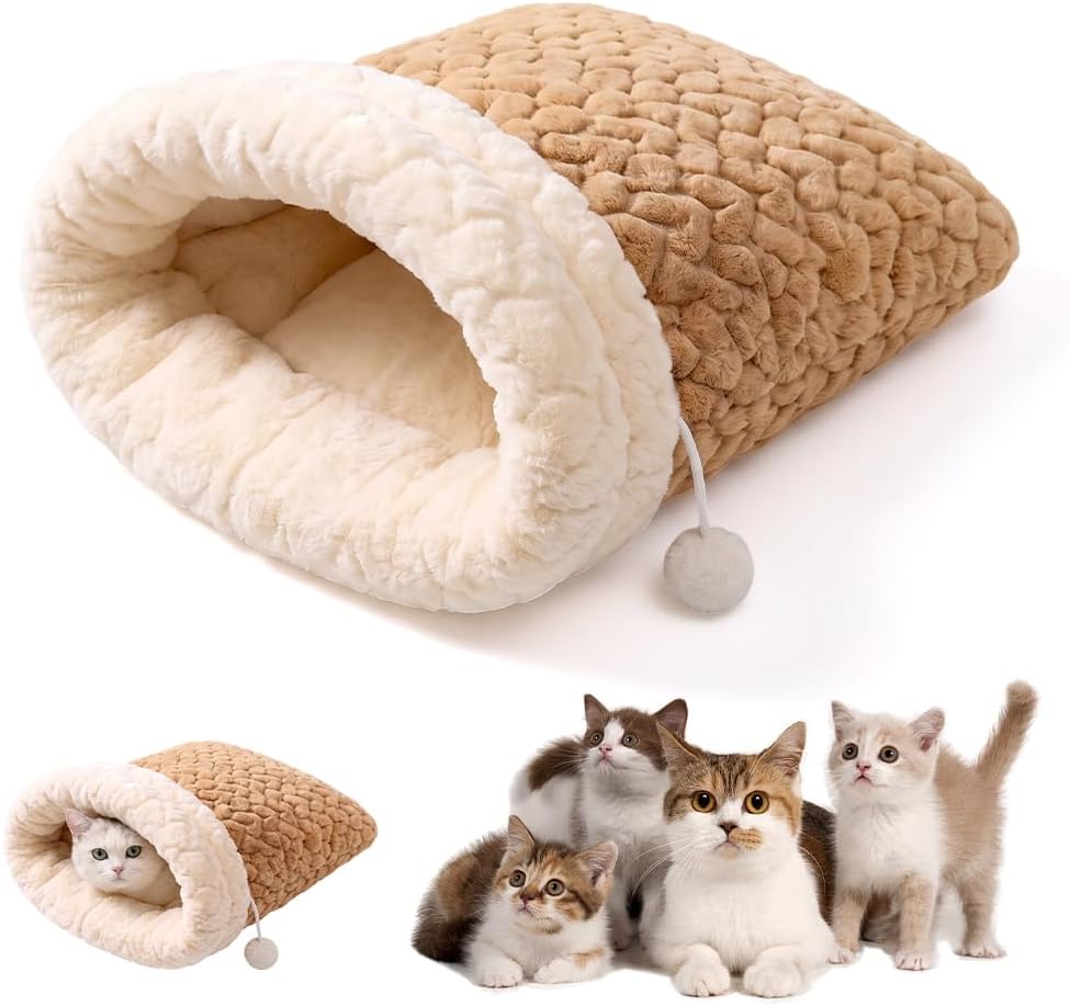 Cat Sleeping Bag for Indoor Cats, Plush Cave Bed, Machine Washable