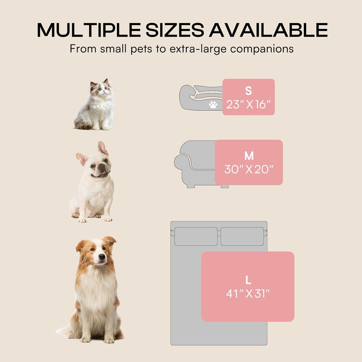 LINENLUX 1 Pack 3 Fleece Dog Blanket Soft Warm Cat Beige/Pink/Grey Small