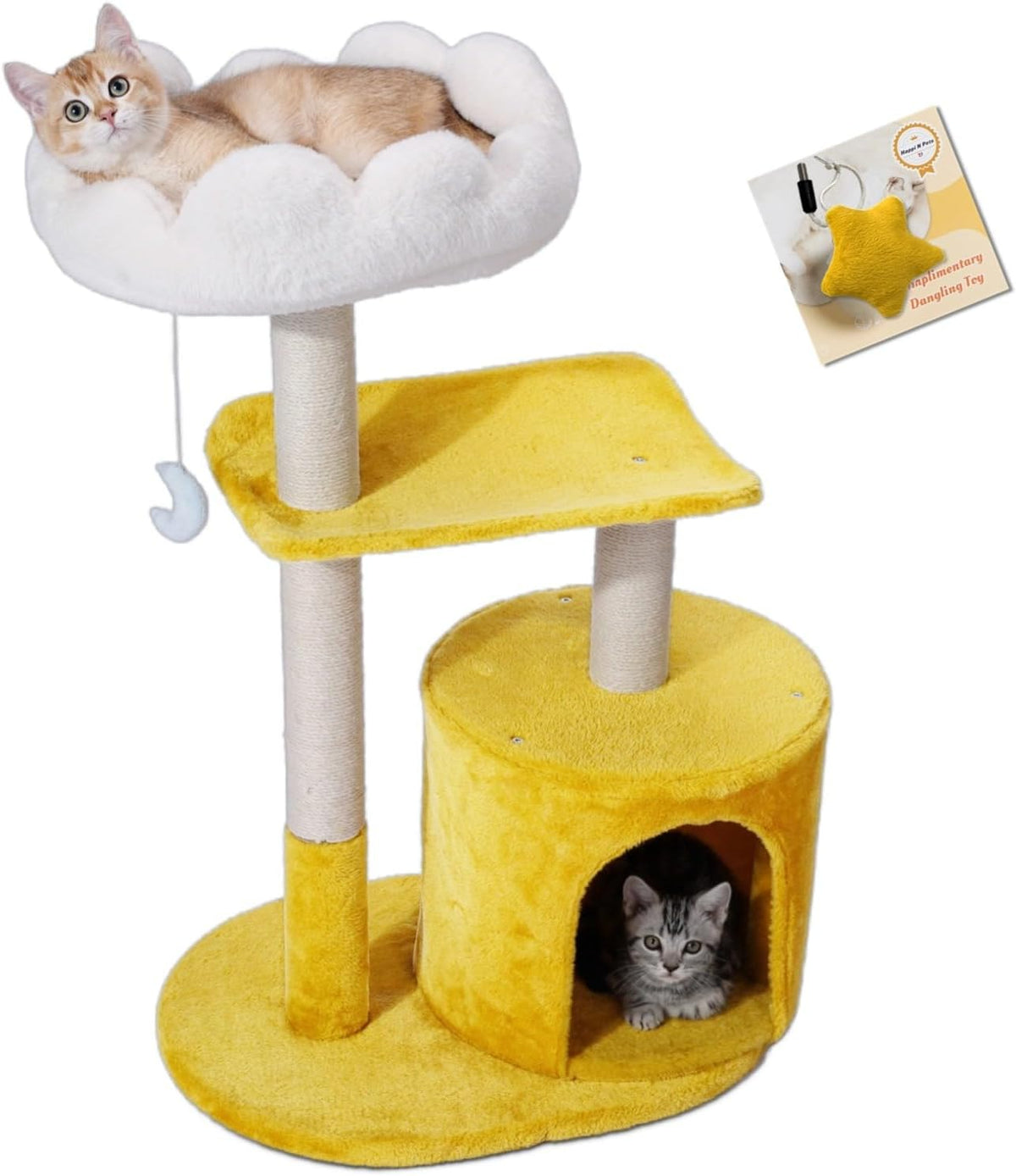 Cat Tree, Cloud Cat Tower with Soft Bed, Cat Scratching Post & Pad with Larger Perch for Window Viewing, Small Cat Tree 