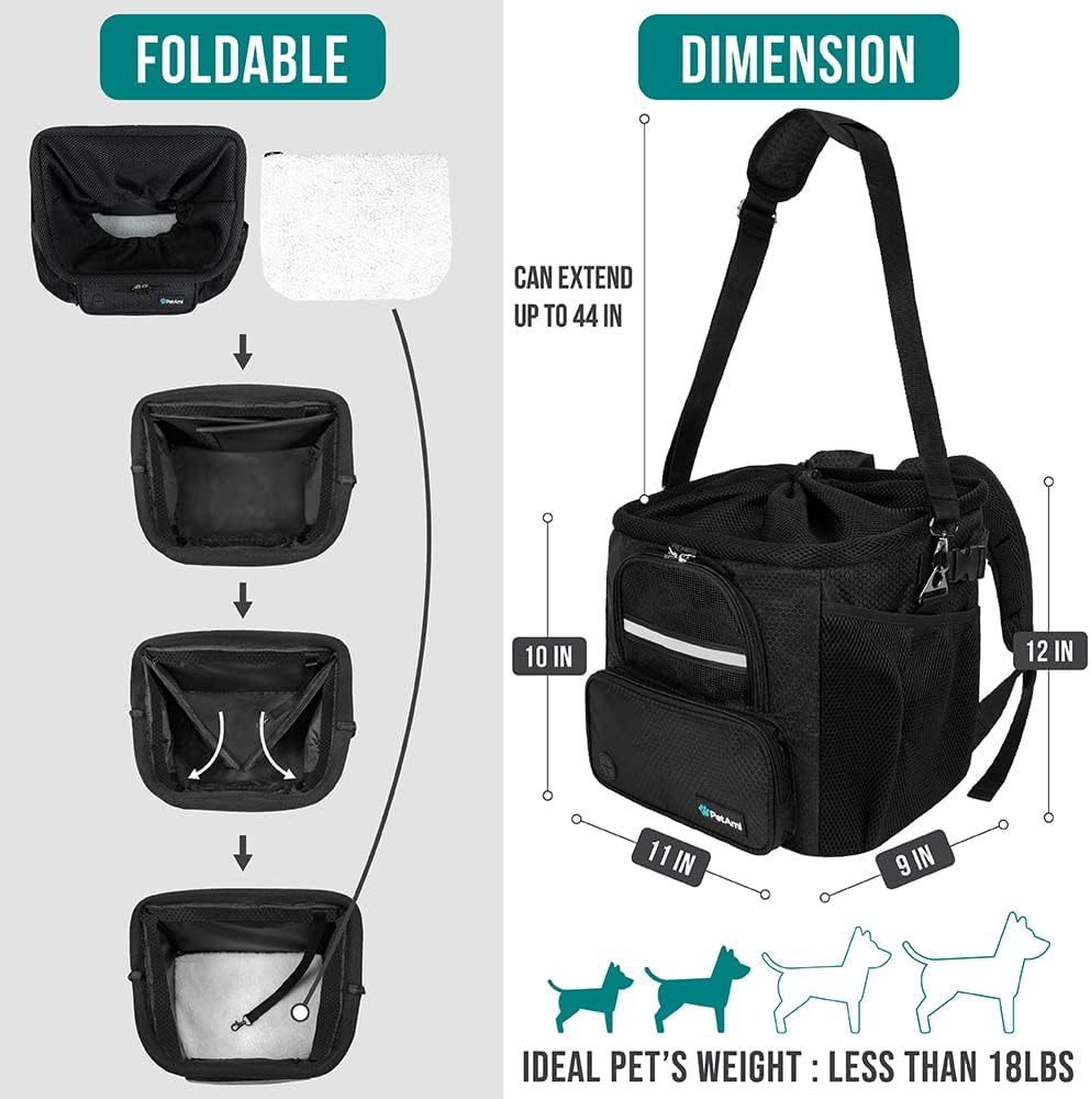 PetAmi Dog Bike Basket, Soft-sided Ventilated Pet Carrier Backpack, Black