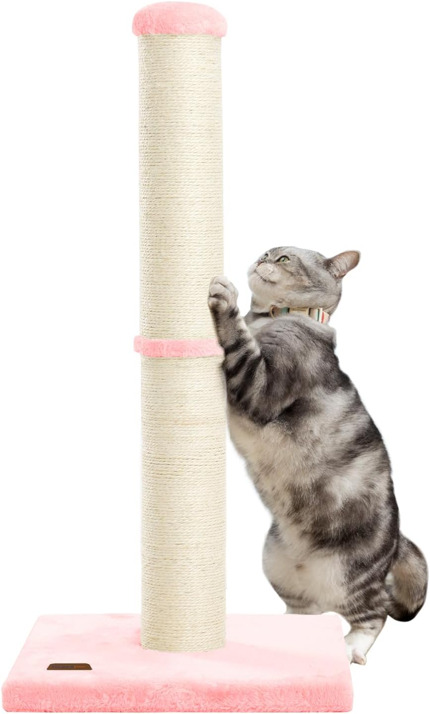 34inch Cat Scratching Post with Natural Sisal Rope 4.3Inch Large Diameter Scratcher Post Tree for Indoor Cats Beige