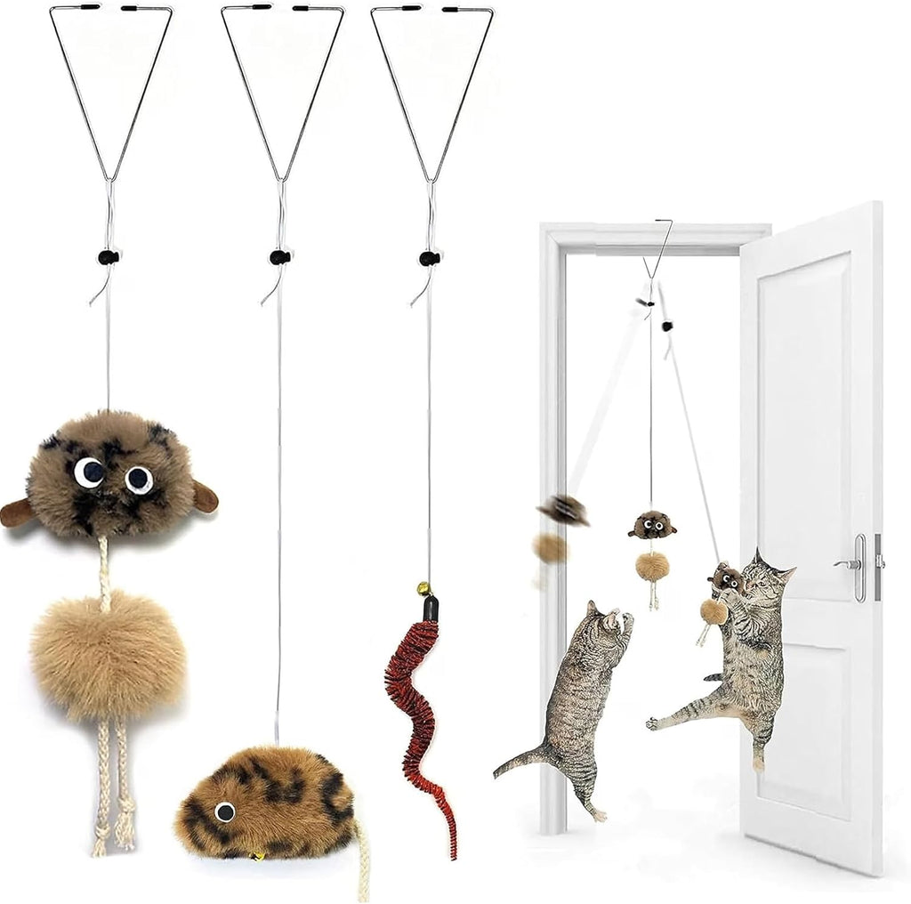Cat Toys for Indoor Cats,Interactive Door Hanging Cat Toys Attached with Catnip/Feathers/Birds/Worm Toys for Cats/Kitten