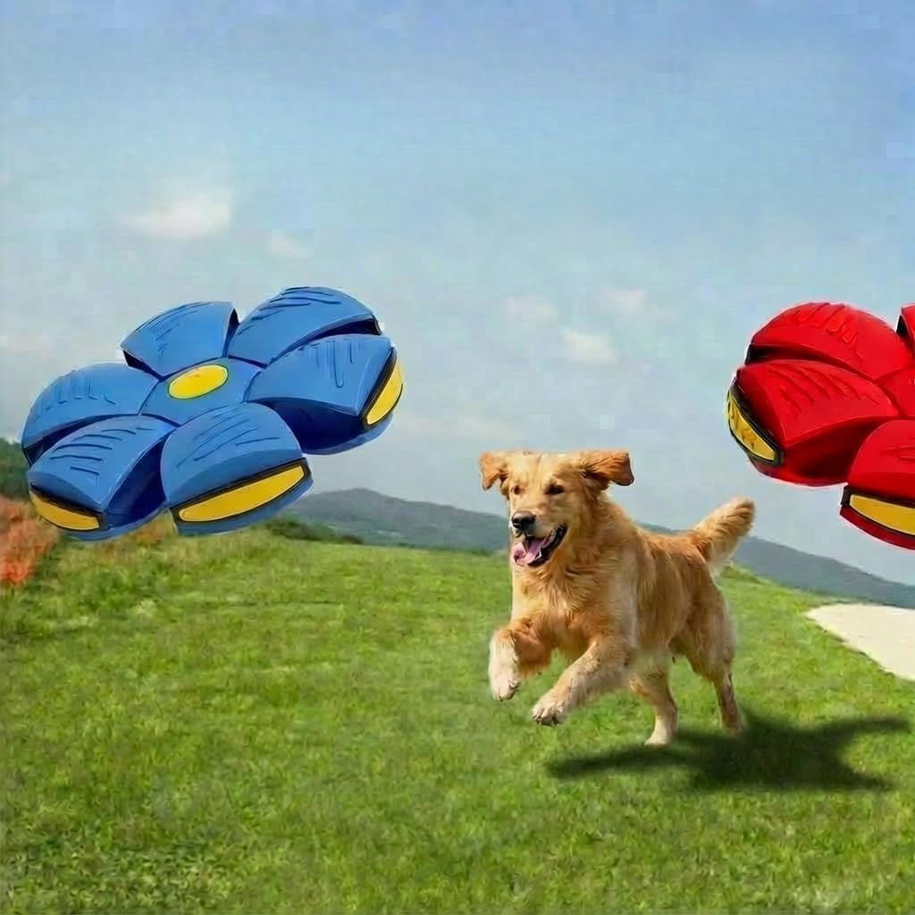 Interactive Deformable UFO Dog Toy, 2-in-1 Flying Disc Ball (rose red)