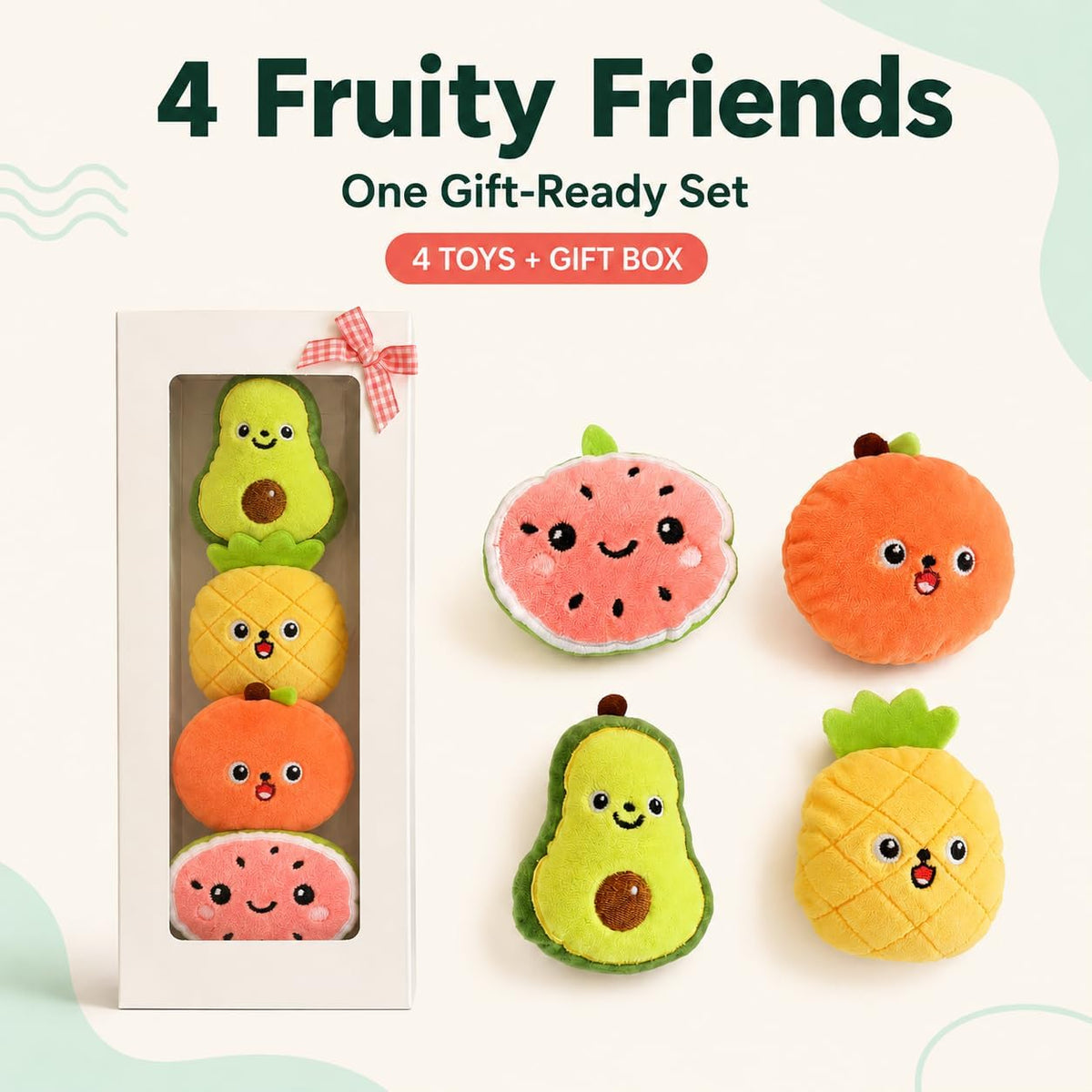 4-Pack Catnip Toys for Cats with Bells, Fruit-Shaped Soft Plush Interactive Set in Gift Box for Indoor Cats and Kittens,