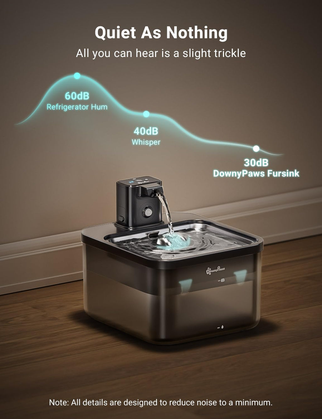 DownyPaws Cat Water Fountain Cordless, Pet Fountain, 84oz/2.5L, Black Pro