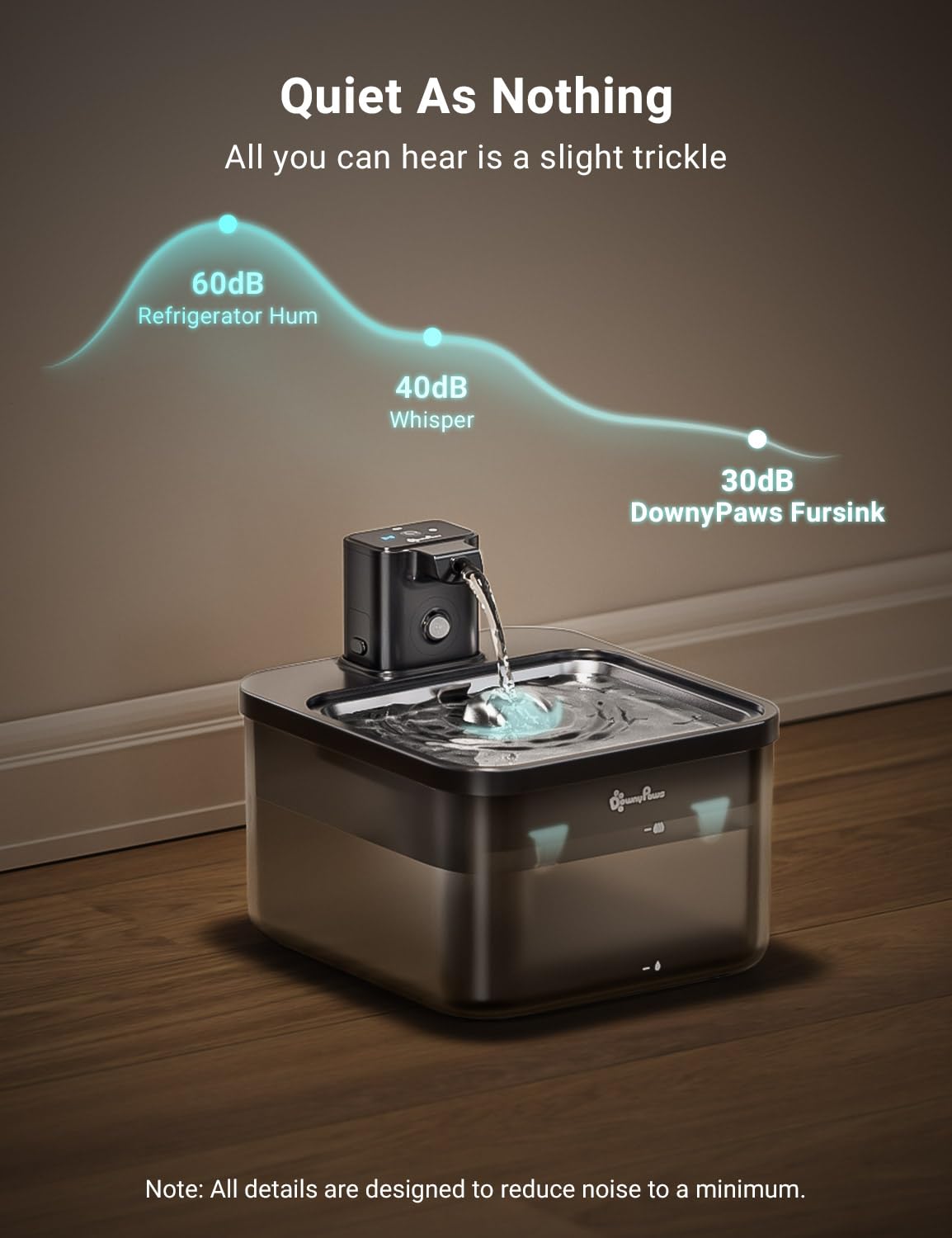 DownyPaws Cat Water Fountain Cordless, Pet Fountain, 84oz/2.5L, Black Pro